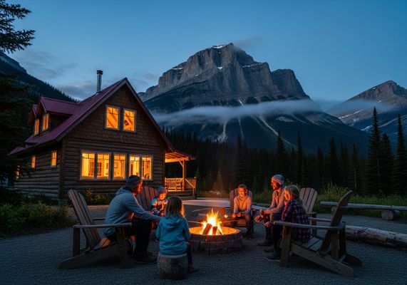 Family Gathering Around Campfire at Dusk