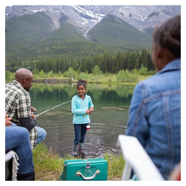 family fishing outside