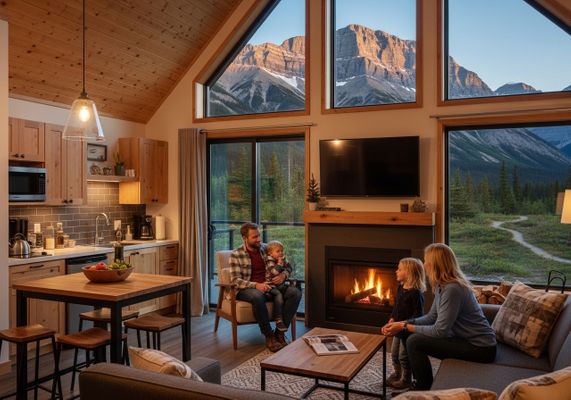 Family Cozying up by the Fireplace in a Mountain Cabin