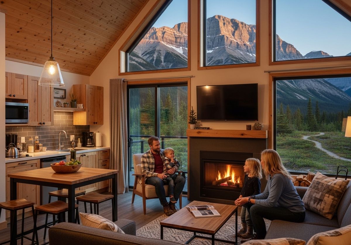 Family Cozying up by the Fireplace in a Mountain Cabin