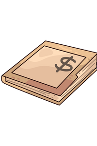 A simple illustration of a tan-colored ledger or folder with a dark grey dollar sign printed on the front cover. A simple illustration of a tan-colored ledger or folder with a dark grey dollar sign printed on the front cover.