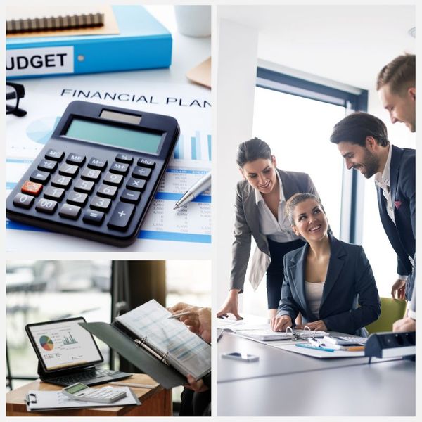 various images of financial planning and business meeting