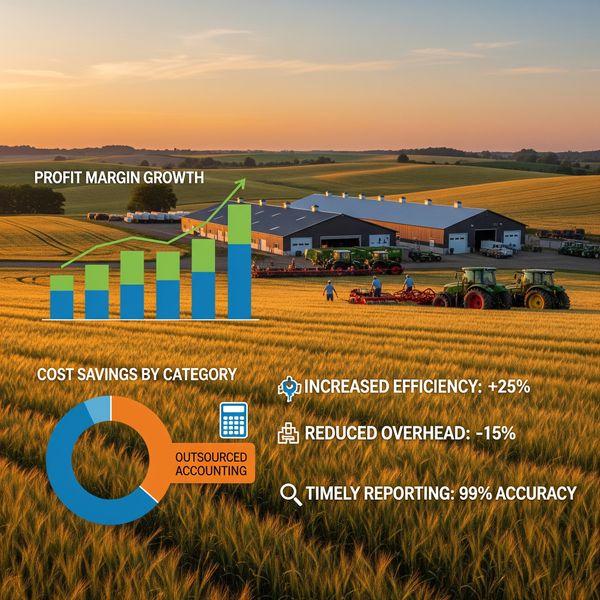graphics showing increasing profits overlaying a farm field