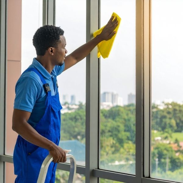 man cleaning commercial windows