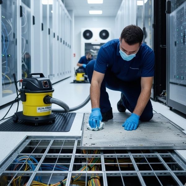 man cleaning data center floors