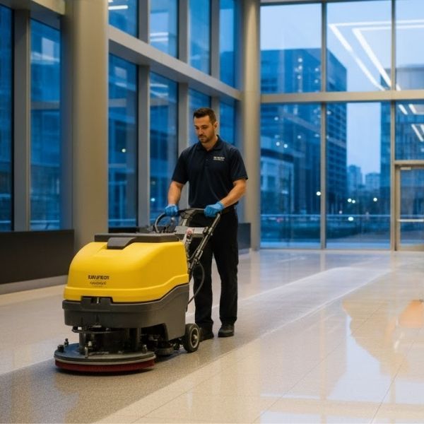 floor cleaning inside of a commercial building