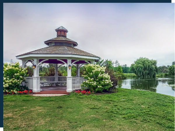 gazebo in front of water