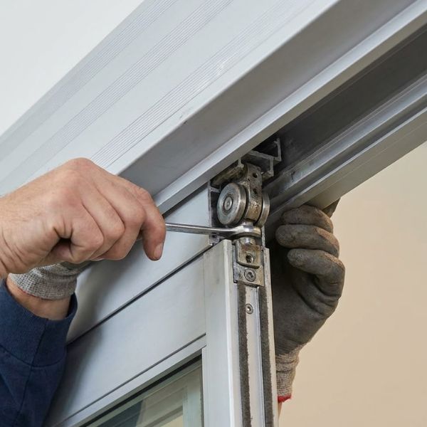 a technician's hand using a wrench to adjust a roller mechanism