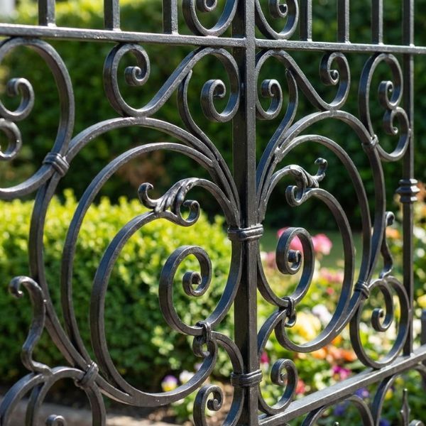 Elegant ornamental iron electric gate enhancing property curb appeal.
