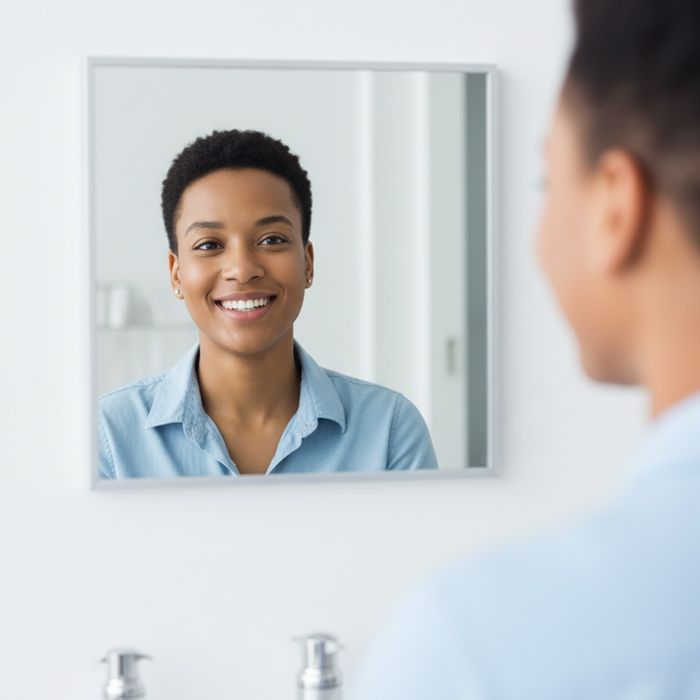 Person smiling, looking confidently at their reflection in a mirror mirror.jpg