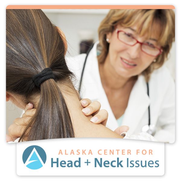 patient rubbing neck, alaska center for head & neck issues