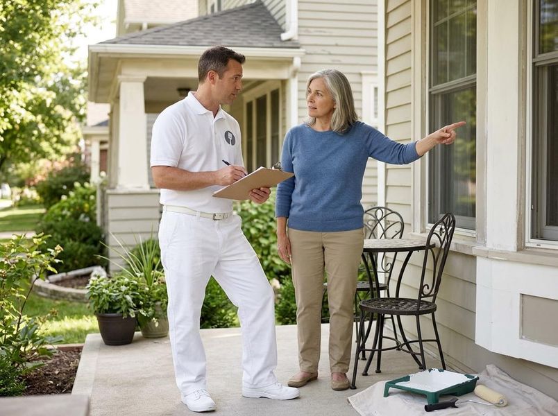 Painter and Homeowner Discussing Exterior Painting