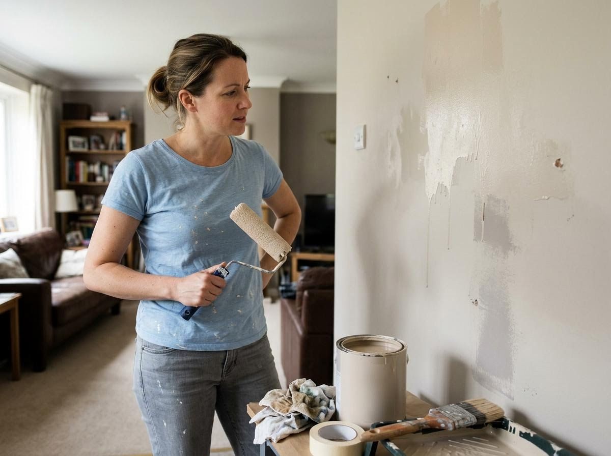 Woman painting a wall in a living room
