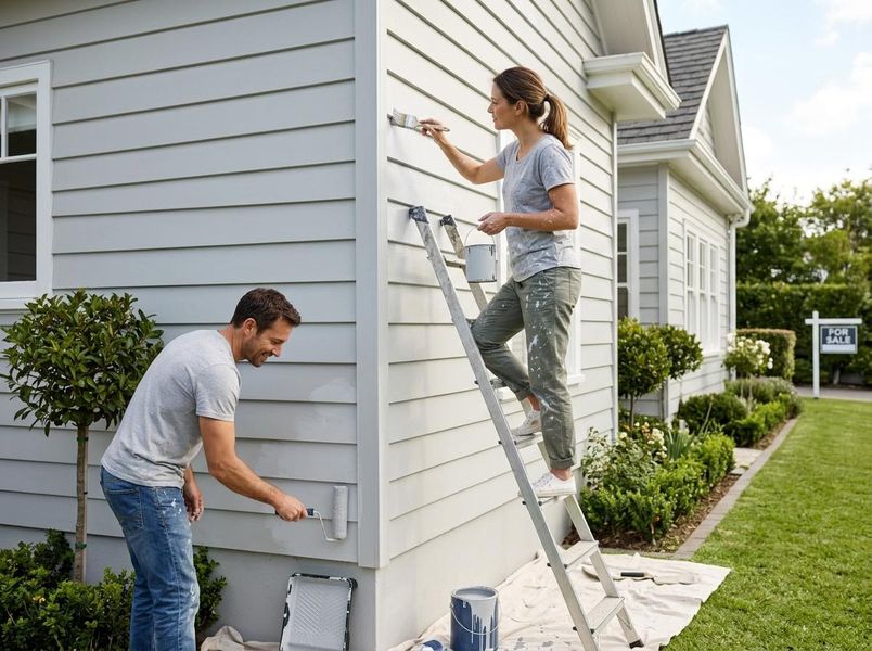Couple Painting House Exterior