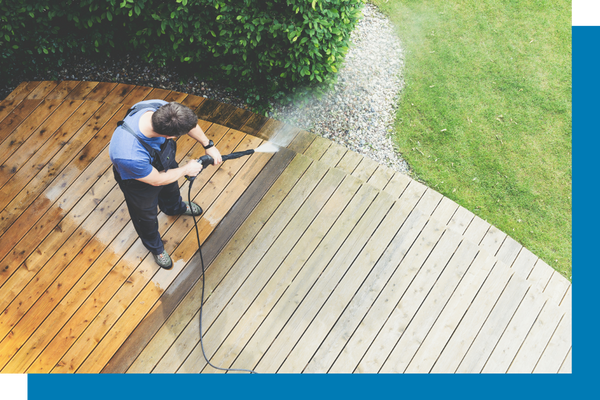 half-completed power washing deck
