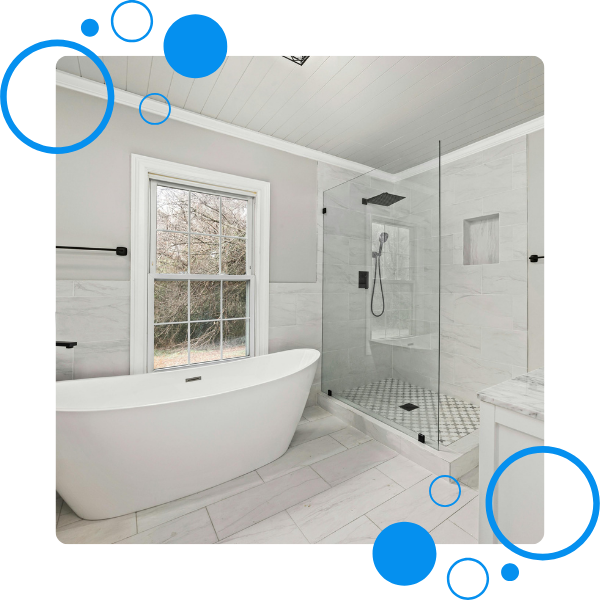 Classic style bathroom with a walk in shower and a nice tub