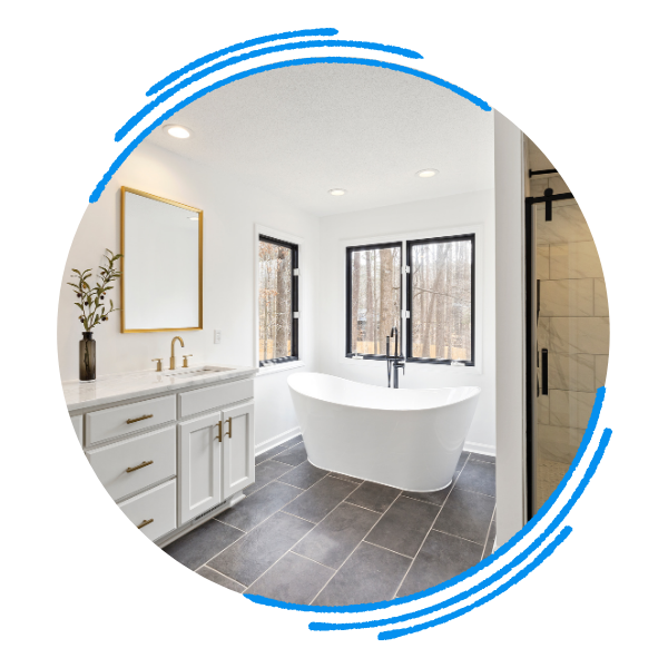 Large bathroom with luxury tub