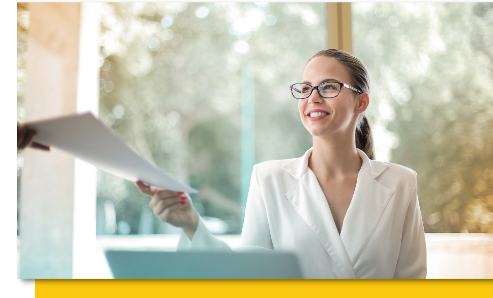 Woman receiving paperwork