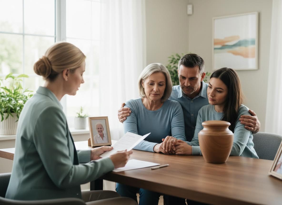 Family grieving with a professional after a loved one's death