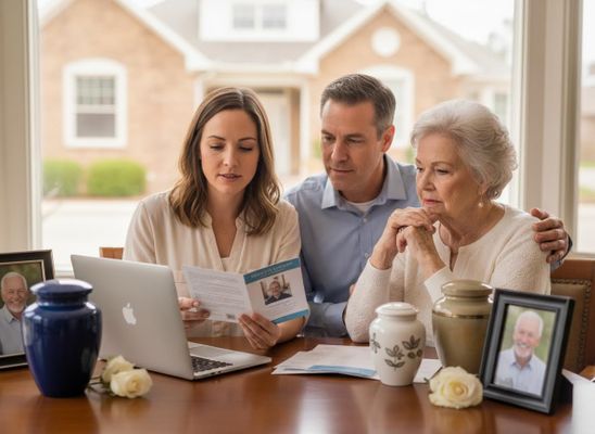 Family reviewing cremation and memorial plans