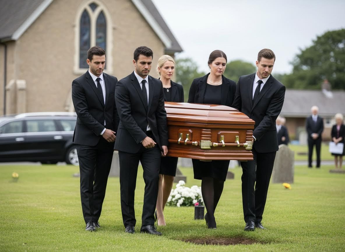 Pallbearers carrying a coffin at a funeral