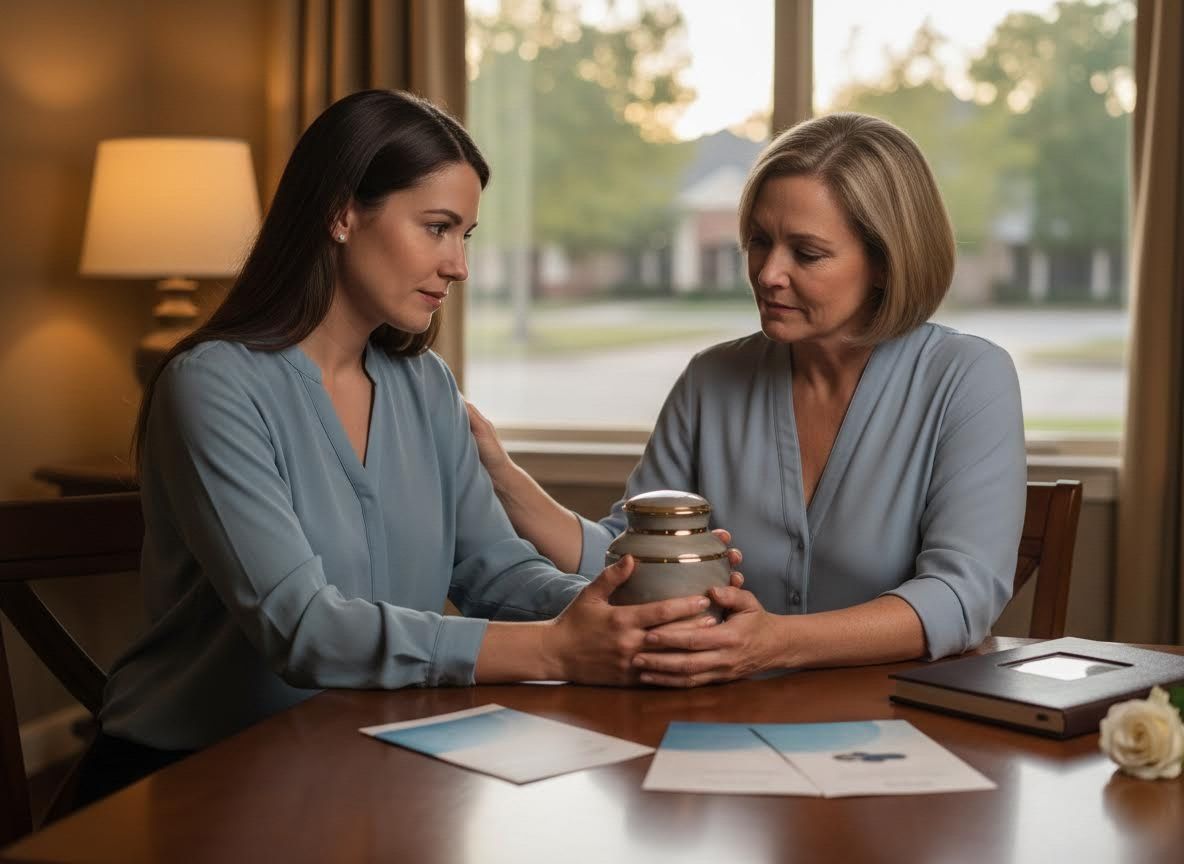 Grieving Women Holding an Urn