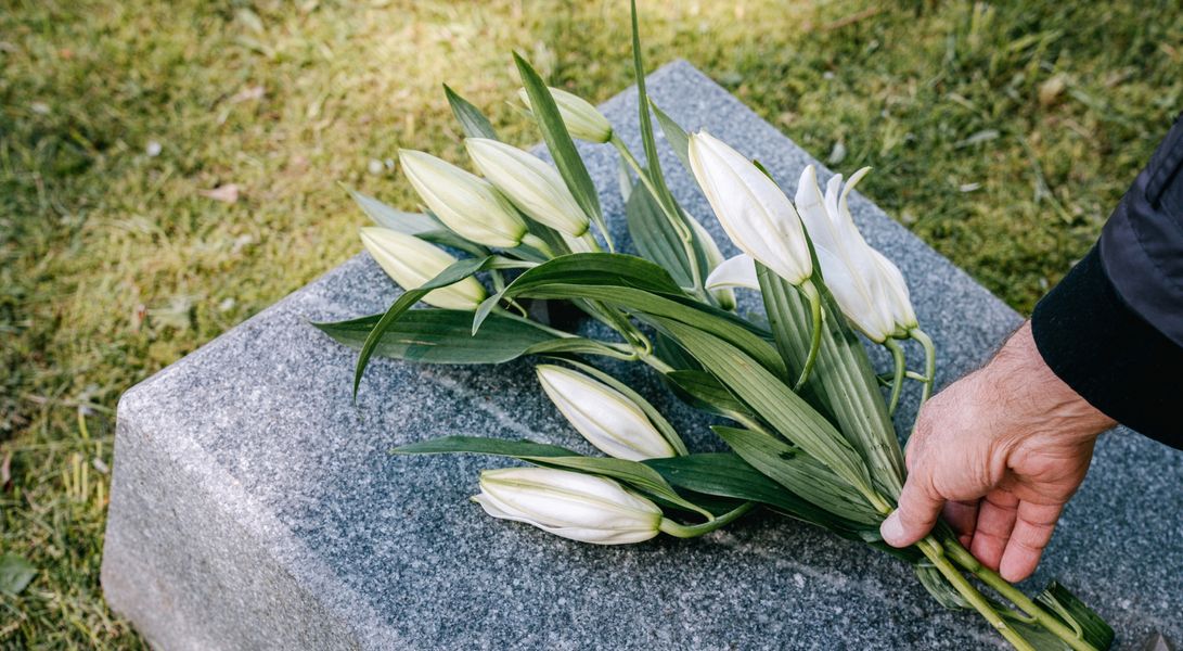 flowers on headstone