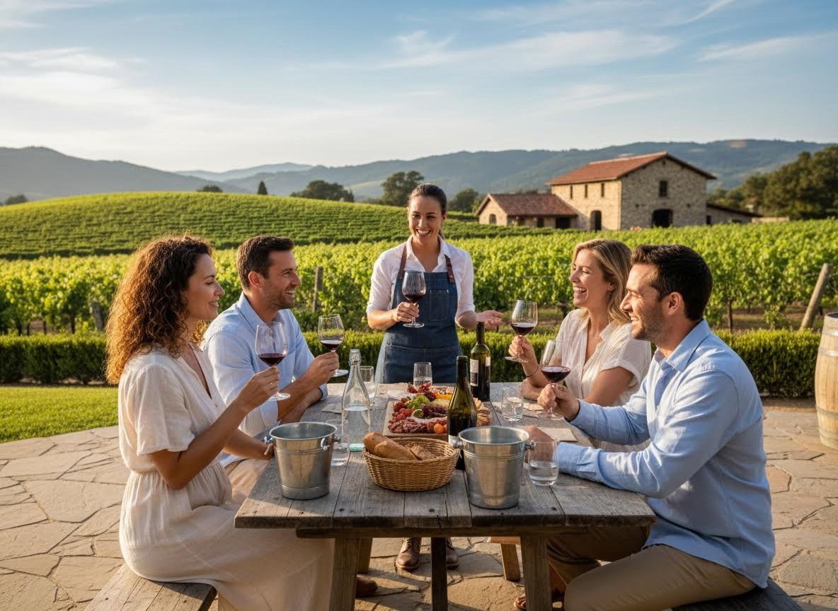 Friends Enjoying Wine Tasting at a Vineyard