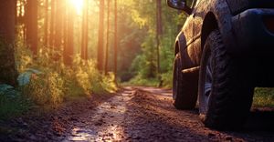 truck offroading in woods