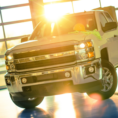 a new truck in a garage