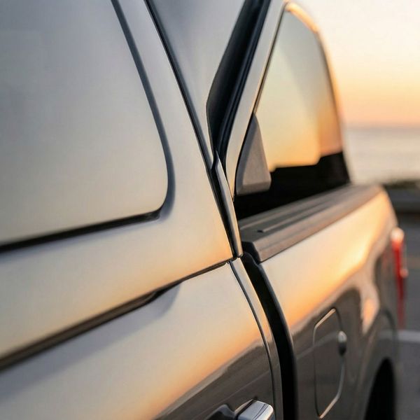 Close-up of a SnugTop shell showing the precision fit and seamless integration with the truck cab.