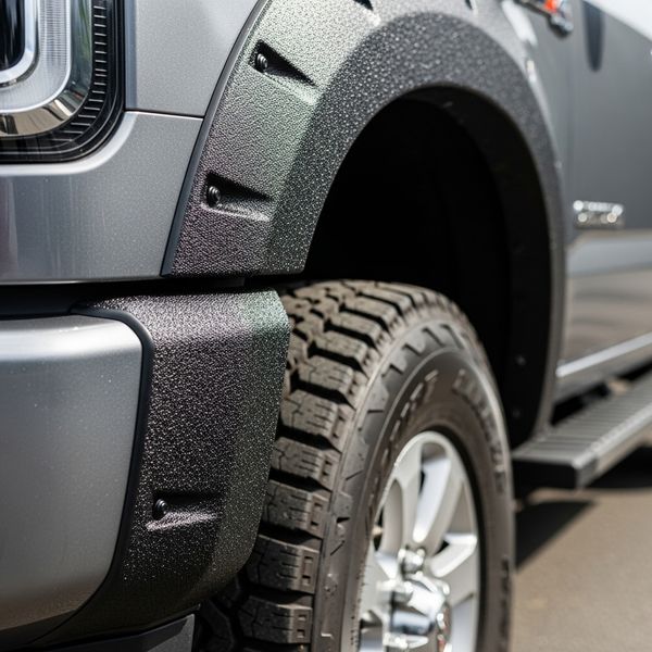A truck’s rocker panel and wheel well armored with LINE-X spray-on coating