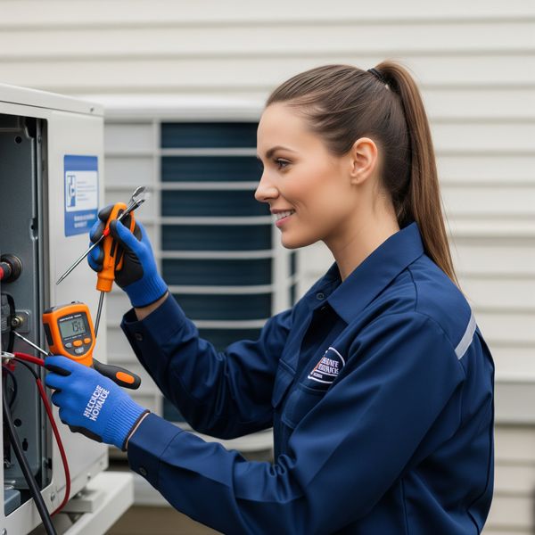 Hand adjusting a smart thermostat to an energy-saving setting. Hand adjusting a smart thermostat to an energy-saving setting.