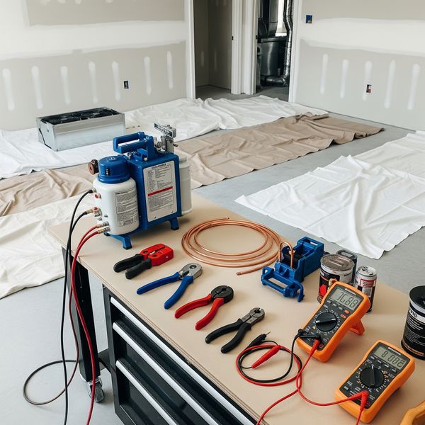 A prepared work area for a clean and efficient HVAC installation. A prepared work area for a clean and efficient HVAC installation.