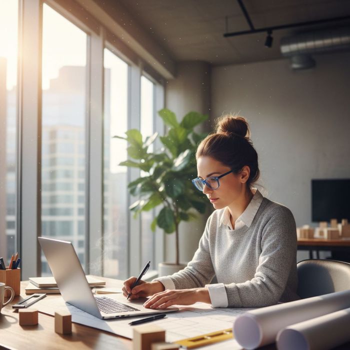 Architet looking over plans in an office
