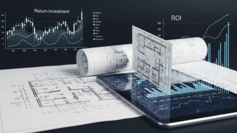 physical blueprint transforming into a digital file