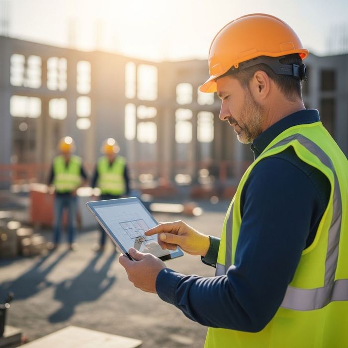 project manager accessing digital blueprints instantly project manager accessing digital blueprints instantly