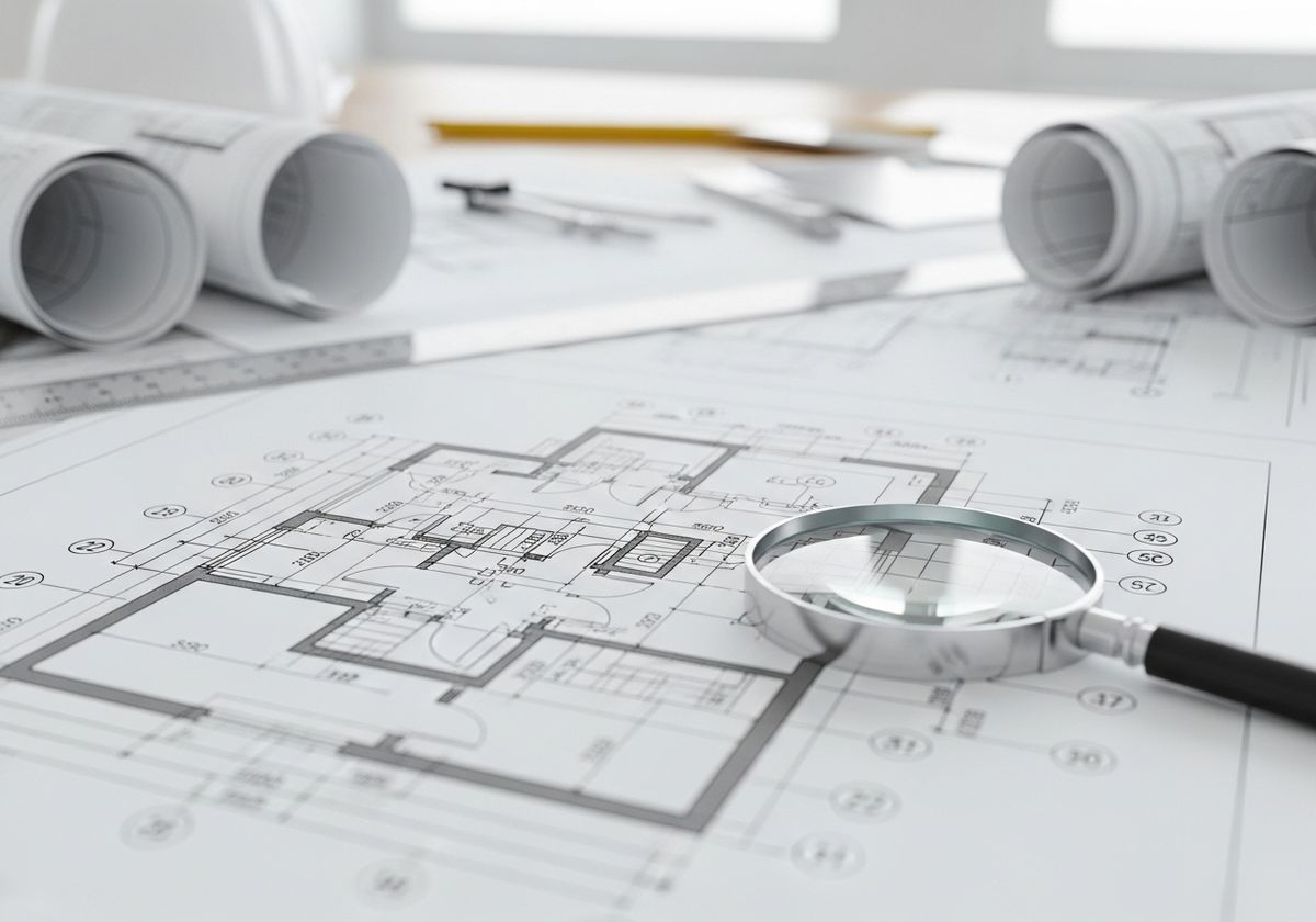 Architectural Blueprint with Magnifying Glass