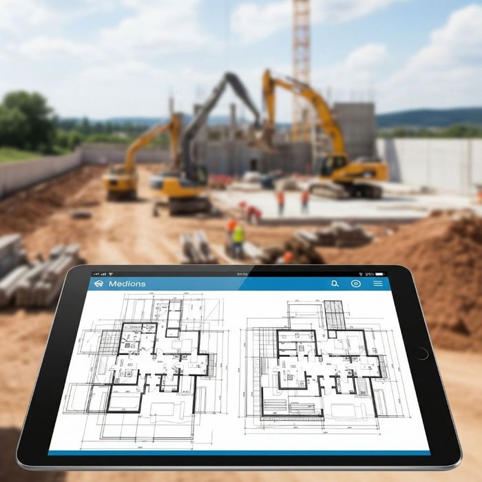 A construction plan displayed on a digital tablet A construction plan displayed on a digital tablet