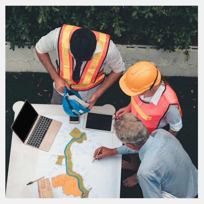 A construction team collaborating