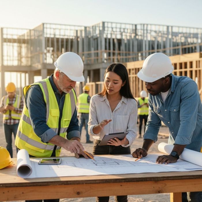 contractors looking a blueprint