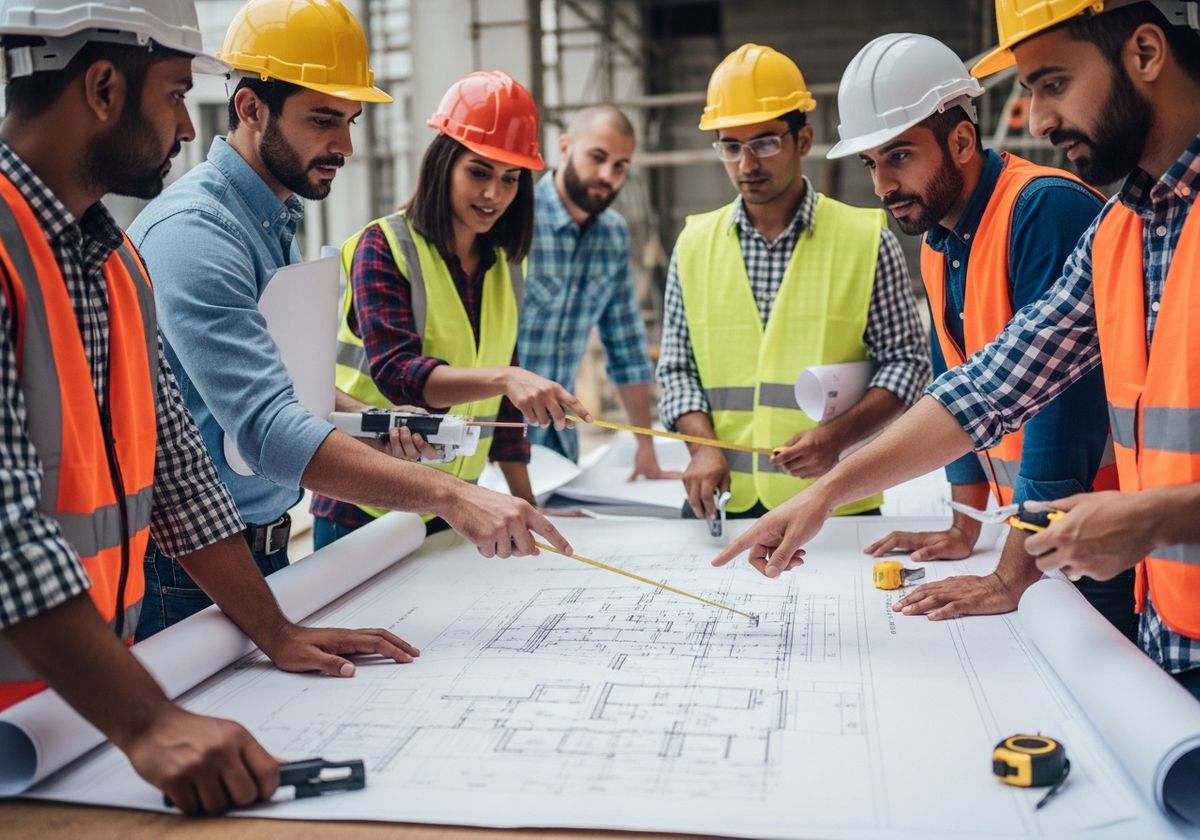 Construction Workers Reviewing Blueprints