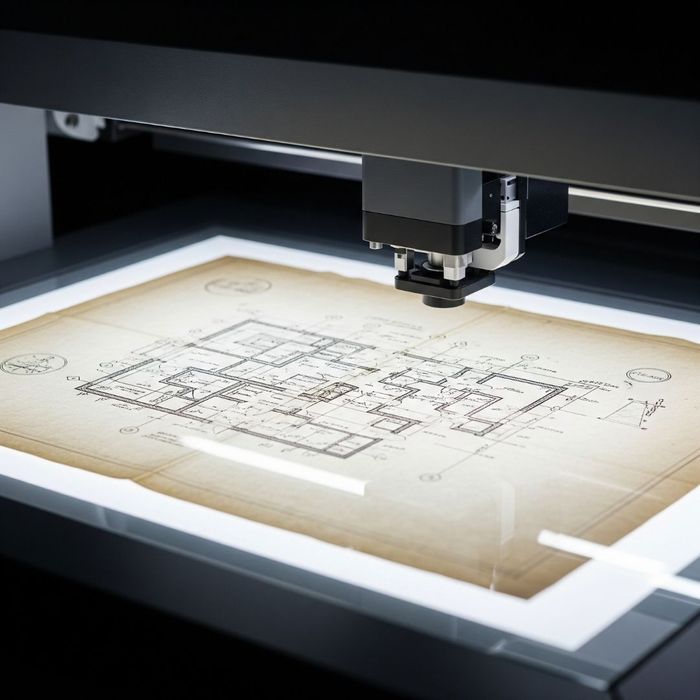 large-format scanner processing an old blueprint large-format scanner processing an old blueprint