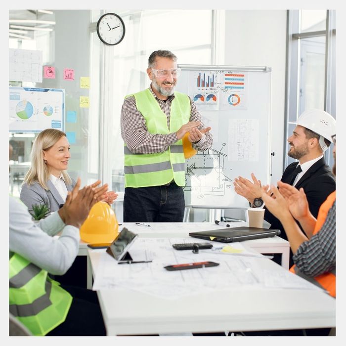 Construction team presenting a project