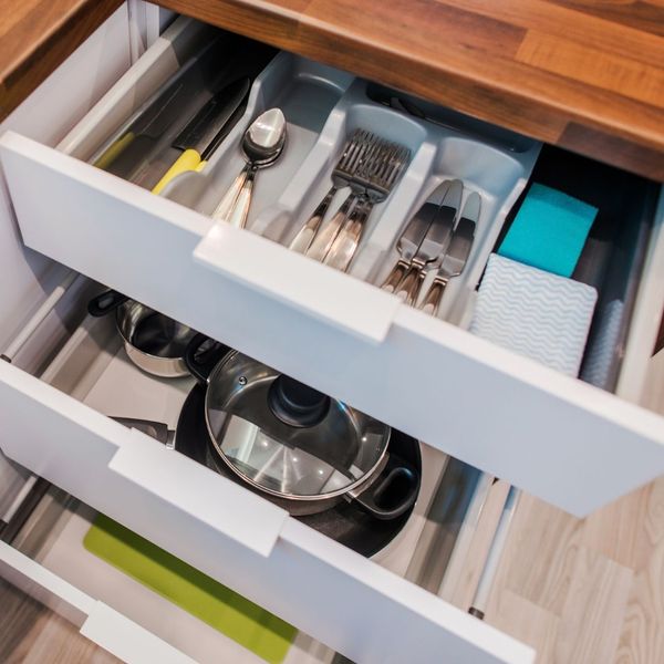Open drawers to show storage