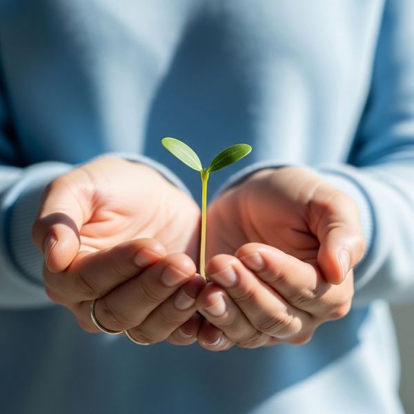 pair of hands carefully holding a small, new plant sprout pair of hands carefully holding a small, new plant sprout