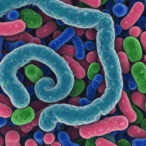 Microscopic view of healthy gut bacteria, vibrant and active