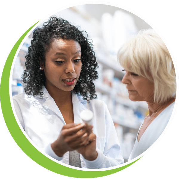 pharmacist with women patient pharmacist with women patient