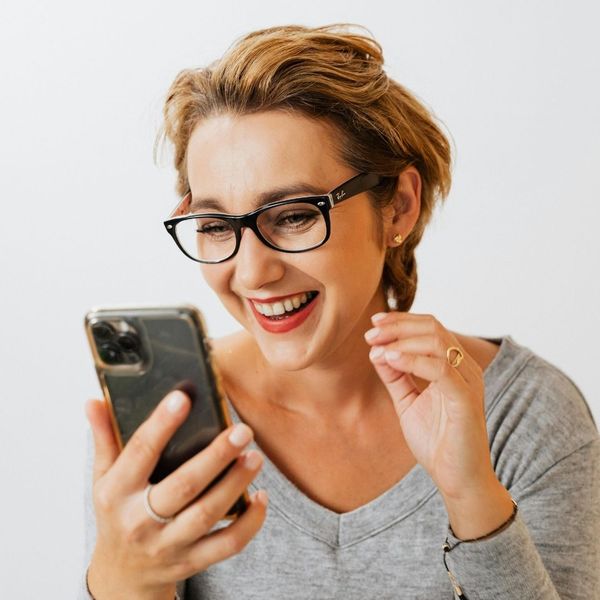 happy woman on a video call