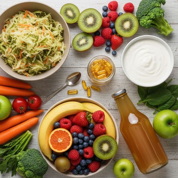 Whole foods and probiotics used in an integrative medicine diet plan
